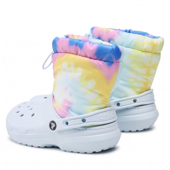CROCS Shoes - NWT Crocs Classic Lined Neo Puff Tie-Dye Boot Light Blue Women's Size 8 Unisex